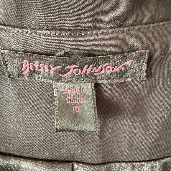 Betsey Johnson Black Dress Coat White Piping Princess Structured Size 10 - Picture 2 of 13